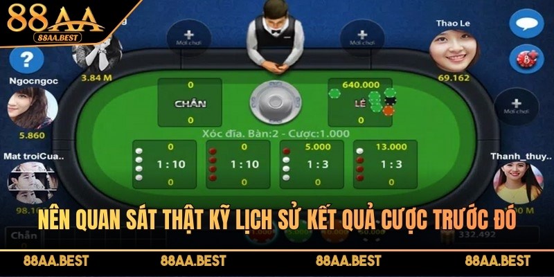 Nên quan sát thật kỹ lịch sử kết quả cược trước đó